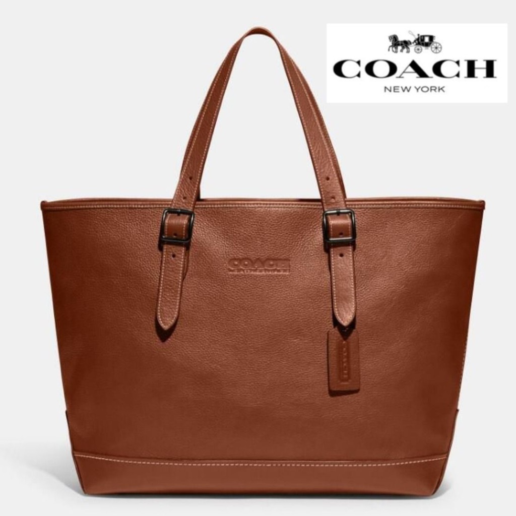Coach Brown Leather Tote With White Handles